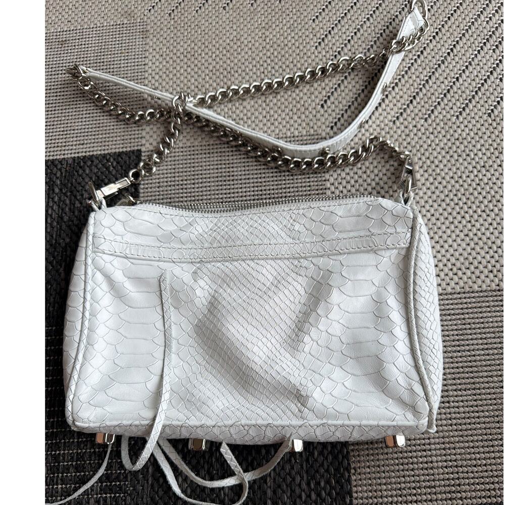 REBECCA MINKOFF Snake Embossed Mini M.A.C. Crossbody Bag White Leather - Picture 3 of 8